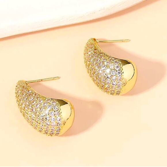 Gold Zircon Water Drop Earrings Luxury Exquisite Tear Drop Gold Plated Gift - Picture 9 of 13
